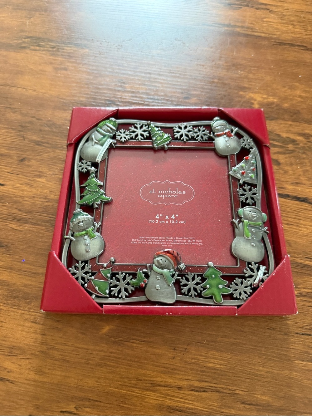 St. Nicholas Square Red and Green Snowman Holiday Frame 4 x 4”